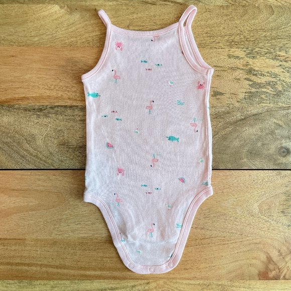5 for $10 Carter's baby bodysuit 6m onesie baby girl tank top shirt pink animals - Picture 4 of 5